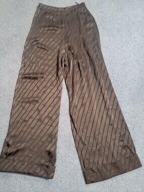 Topshop Black Wide Leg Satin Stripe Pants